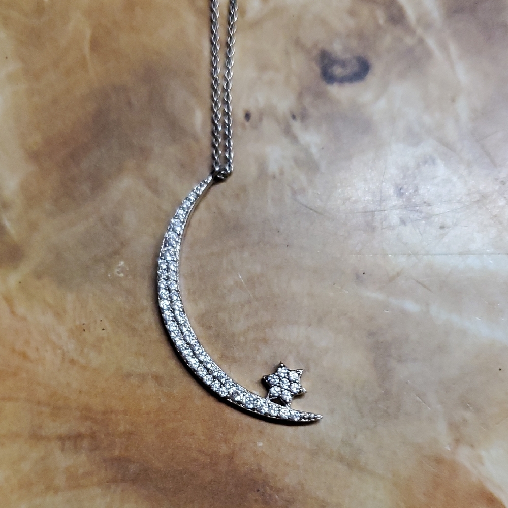 Elegant Silver Crescent Moon Necklace - Picture 1 of 4